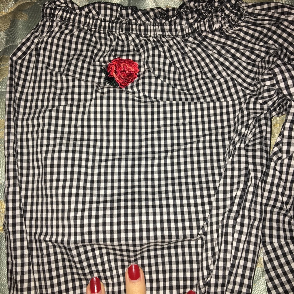 Off the shoulder gingham style crop top